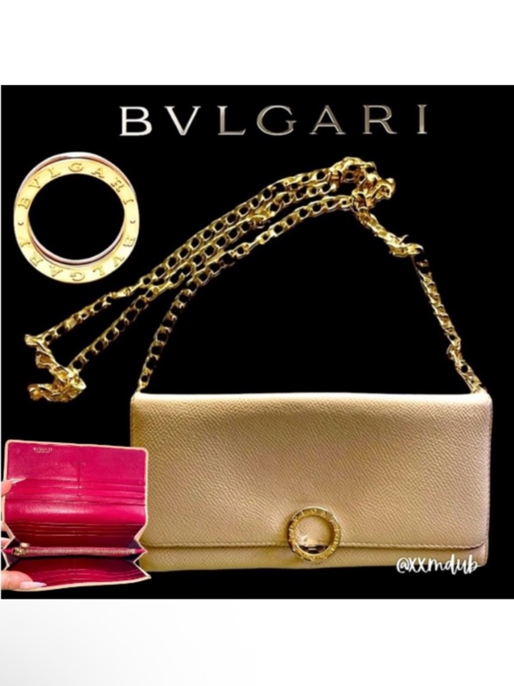 Bvlgari Bulgari Long Leather Wallet With Chain Beige/Cream/Tan B.zero1 Ring Red